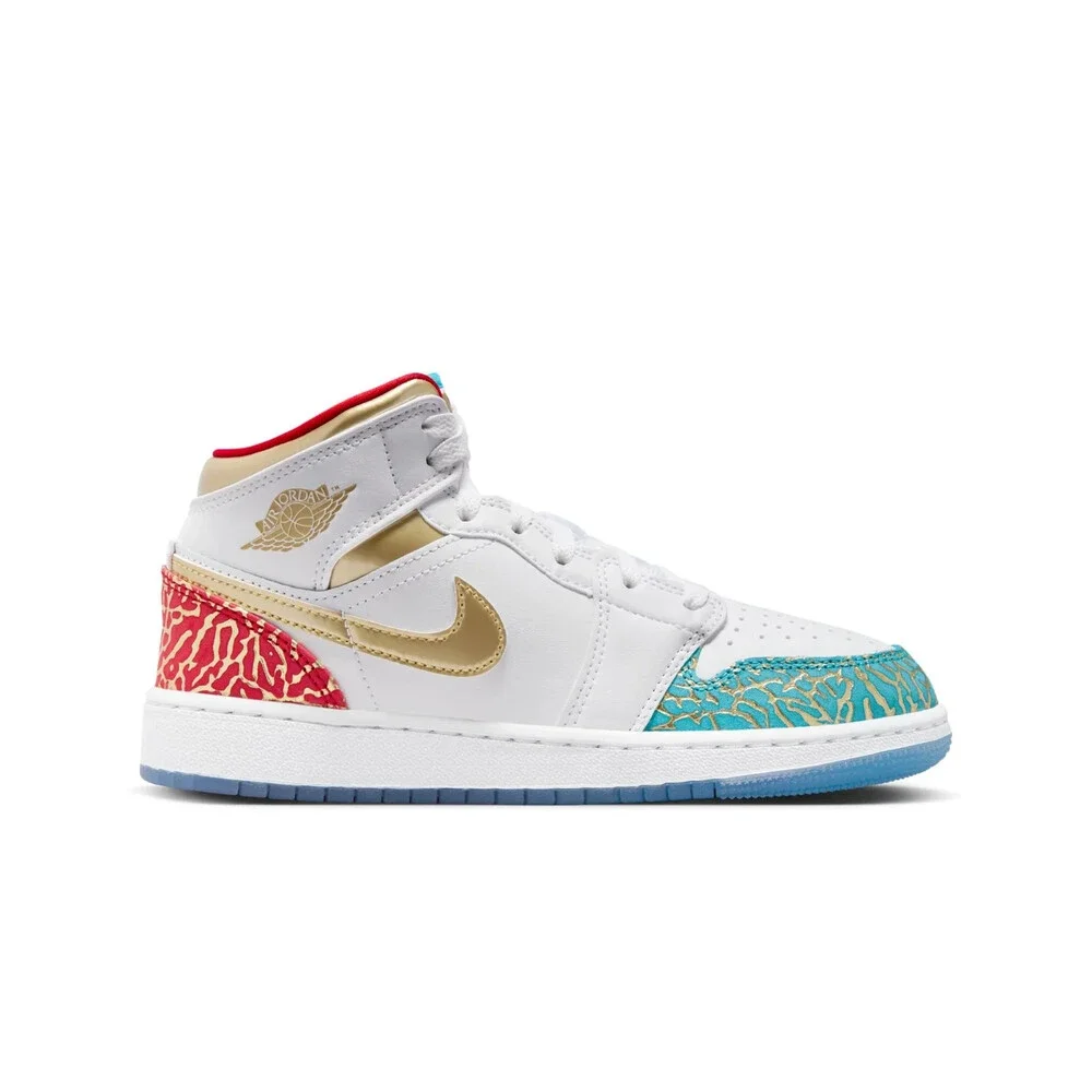 Nike Air Jordan 1 Mid NC to Chicago Sneaker Kids 6 White Lifestyle Shoes RHS9323